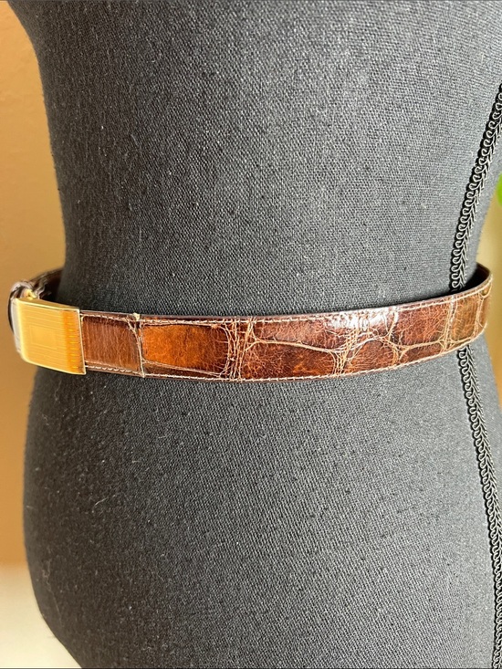 Polo Ralph Lauren Unisex Brown Alligator Belt 12k Gold Adjustable Buckle 30 main image 5